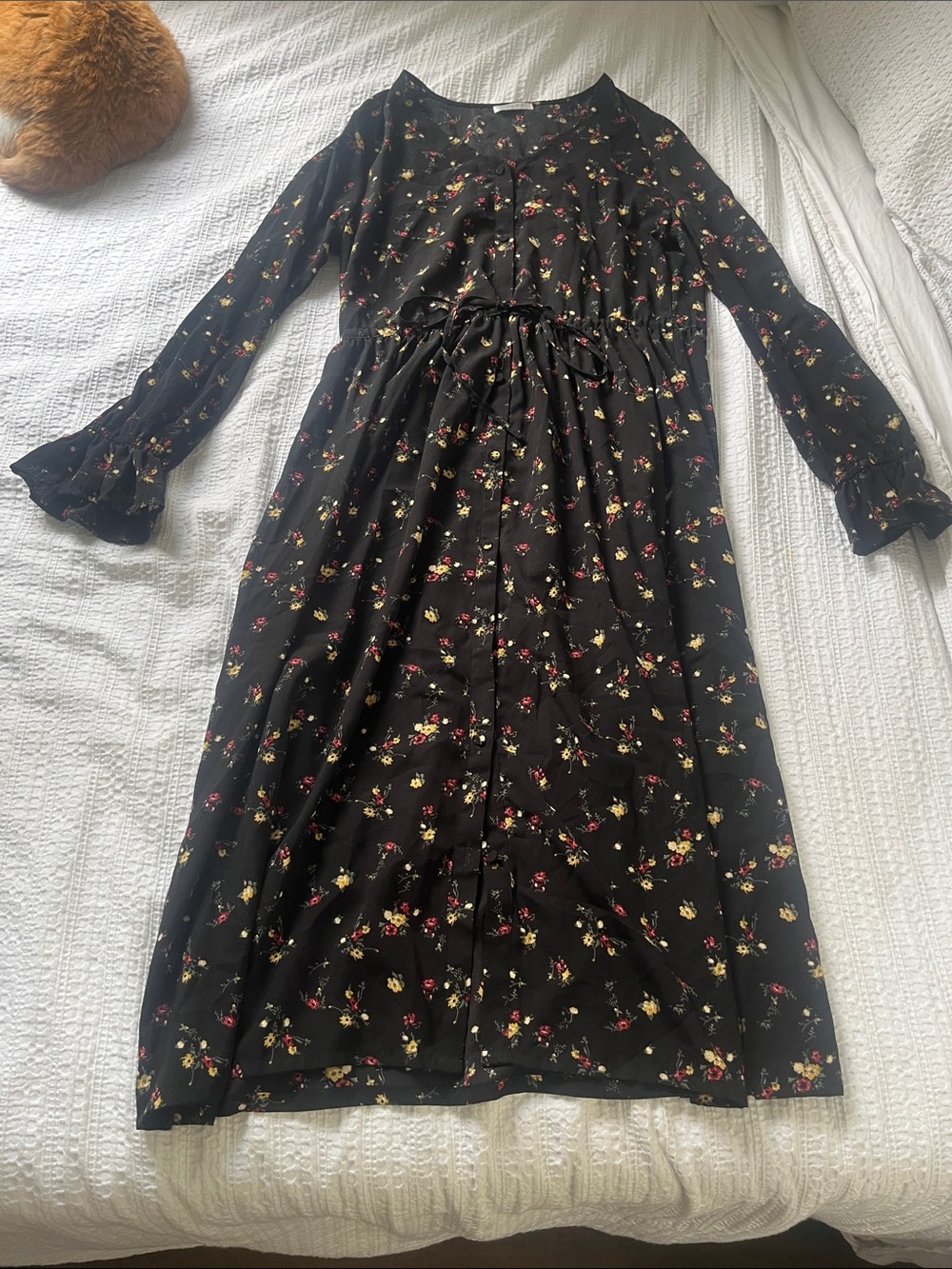Floral Drawstring Maxi Dress - Black